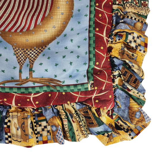 Rooster Throw Pillow Cover & Insert 18x18 inch Ruffle Edge Blue Red Green Bright - Picture 7 of 12